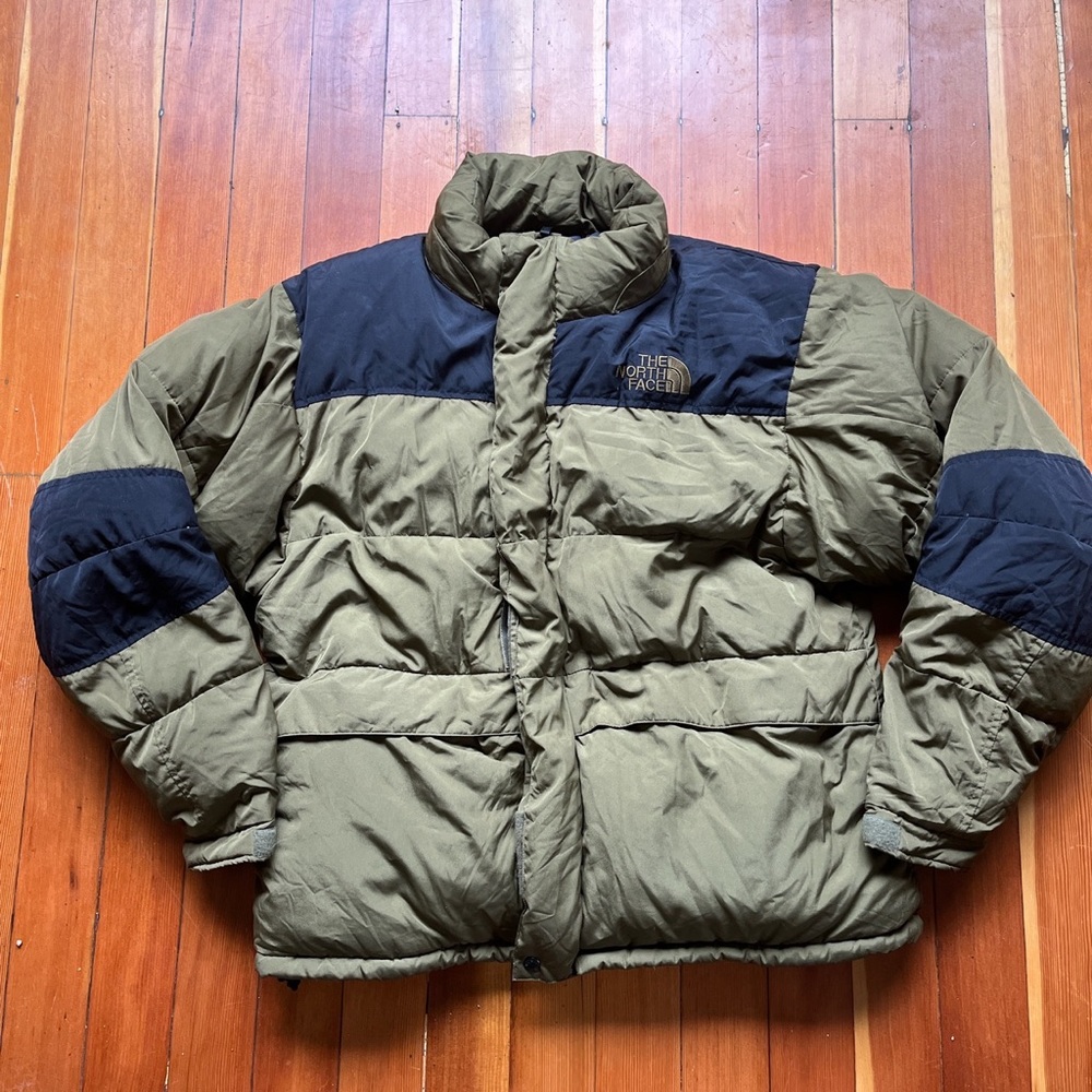 Dark green and black Northface puffer